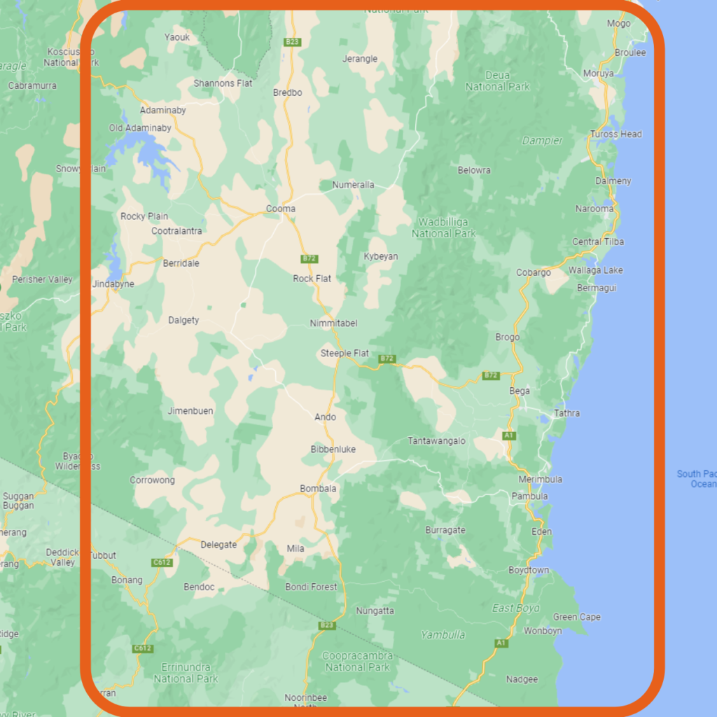 Map of the south coast with a red border
